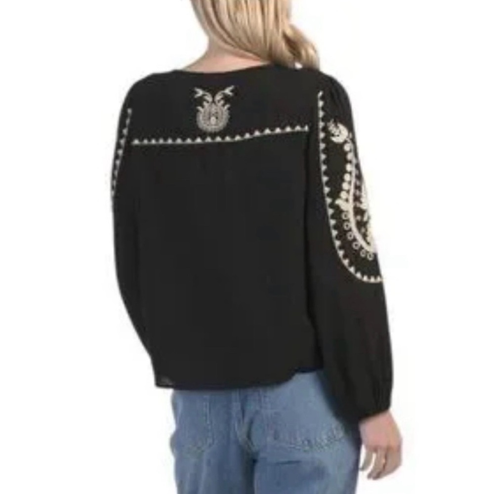 Solitaire Embroidered Top Black Cream Small Boho NWT - Picture 3 of 10